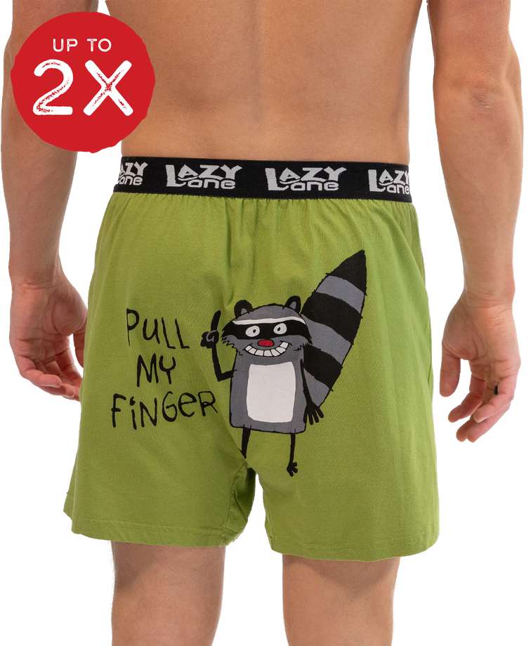 Pull My Finger Men's Funny Raccoon Boxer
