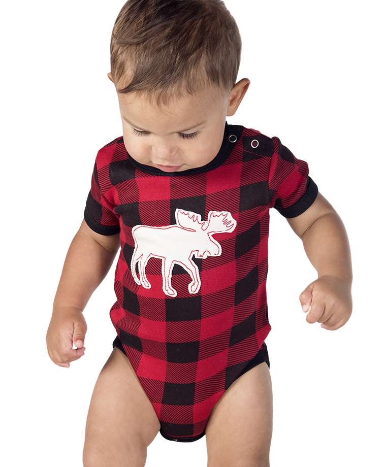 Moose Plaid Applique Infant Creeper Onesie