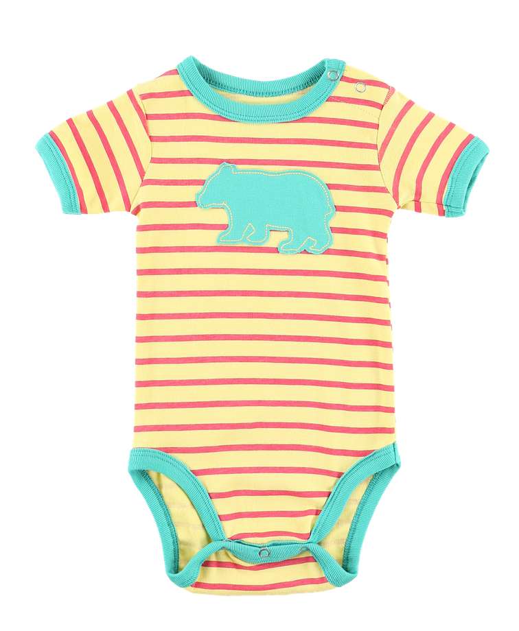 Bear Stripe Yellow Infant Creeper Onesie
