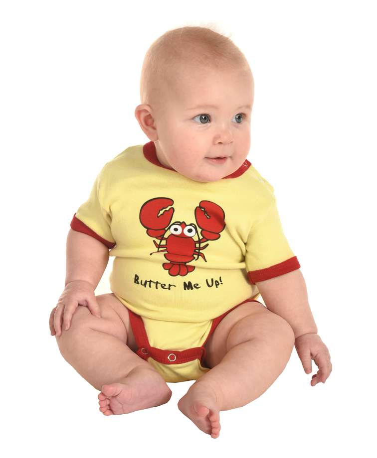 Butter Me Up Yellow Infant Creeper Lobster Onesie