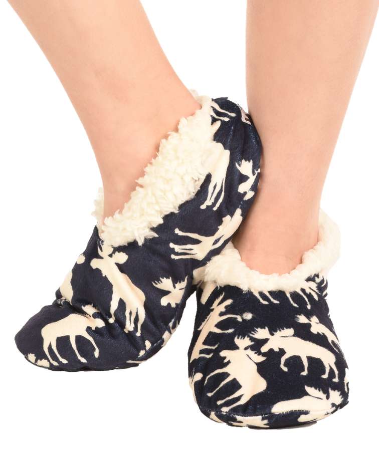 Classic Moose Blue Fuzzy Feet Slipper