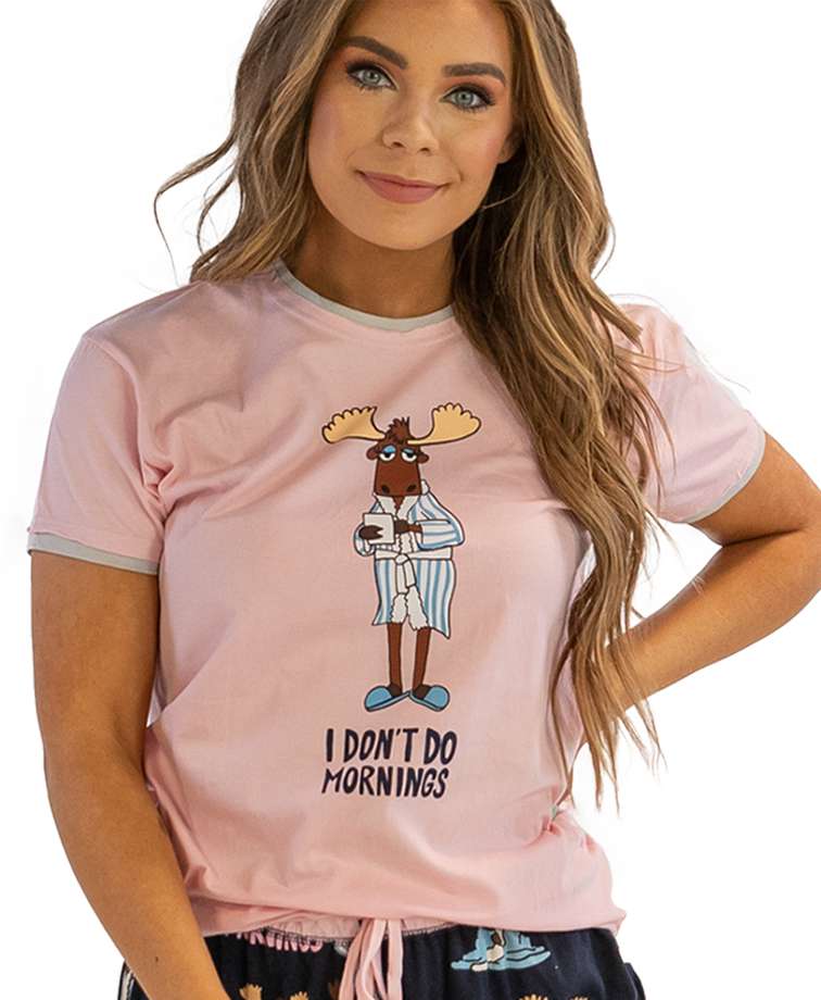 I Don't Do Mornings Women's Regular Fit Moose PJ Tee