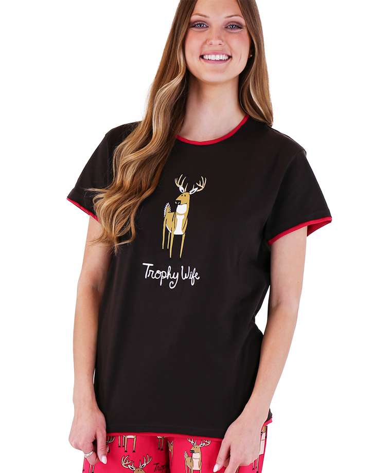 Trophy Wife Women's Regular Fit Deer PJ Tee (C)