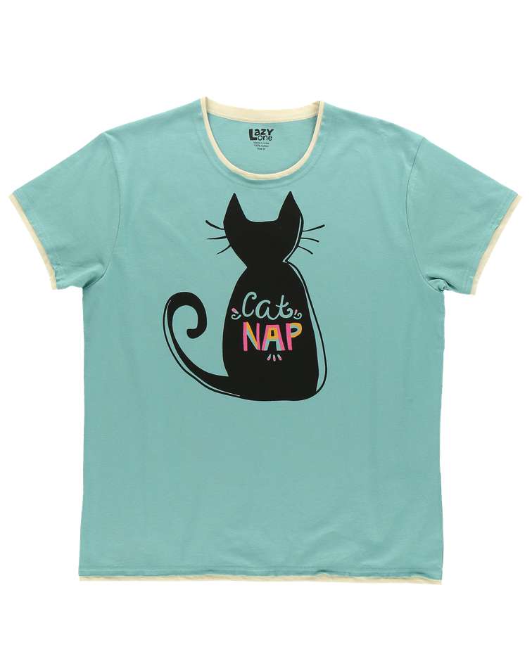 Cat Nap Blue Women's Regular Fit PJ Tee