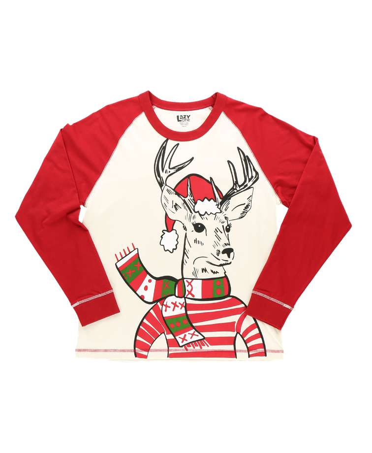 Deer Christmas Women's Regular Fit Long Sleeve PJ Tee