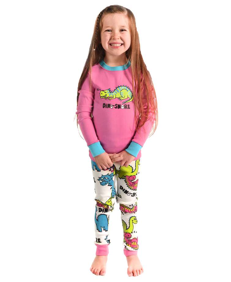 Dino-Snore Kid's Long Sleeve Pink PJ's