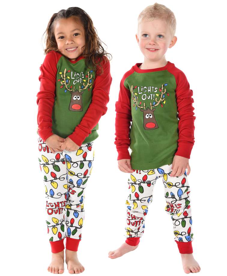 Lights Out Kid's Long Sleeve Reindeer PJ's