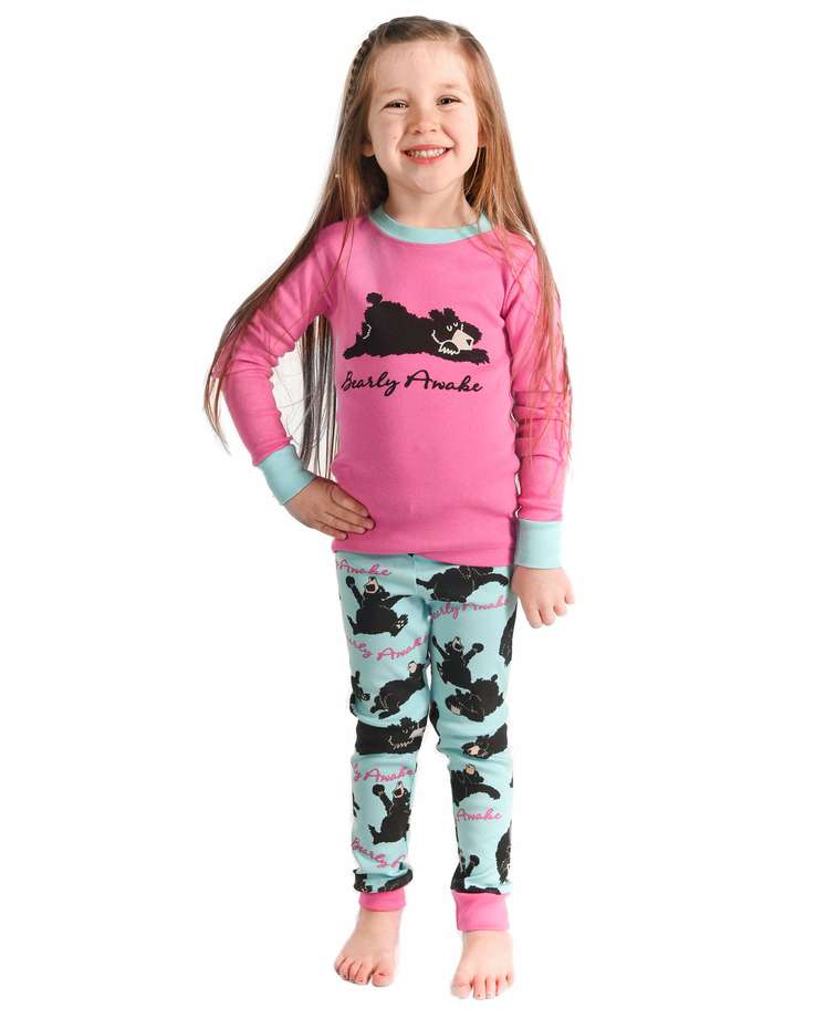 Bearly Awake Kid's Long Sleeve Pink PJ Set