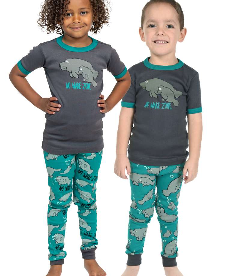 No Wake Zone Kid's Short Sleeve Manatee PJ's