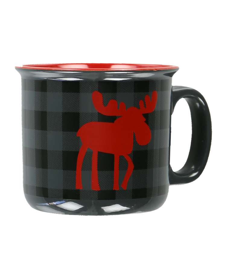Moose Plaid Grey Ceramic Mug