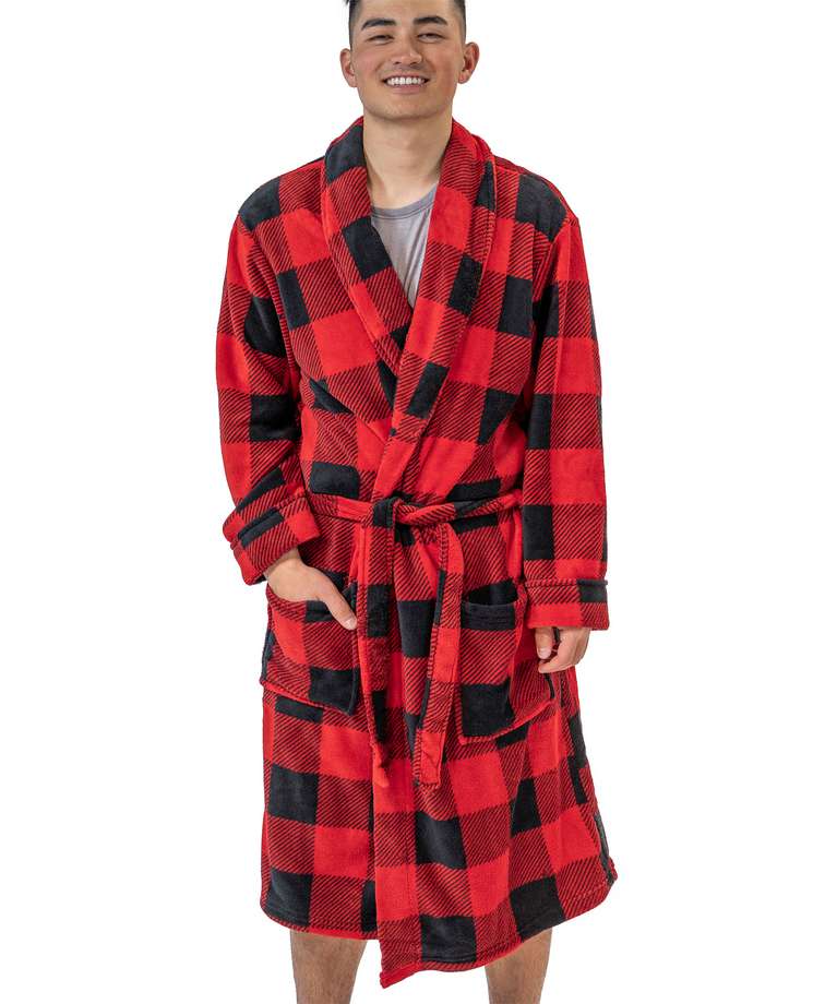 Red Plaid Men's Bathrobe