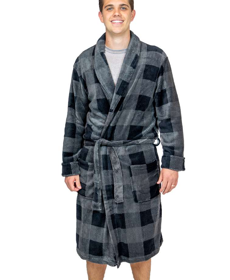 Grey Plaid Men's Bathrobe