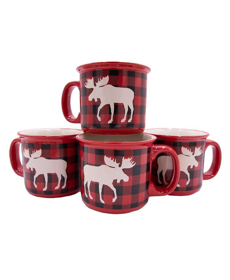 Moose Plaid Ceramic Mug 4 Pack