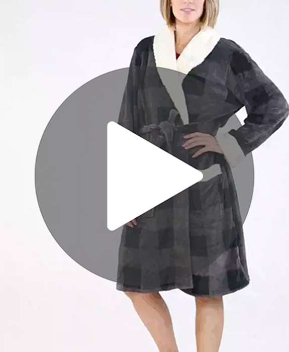Women's Grey Plaid Bathrobe LazyOne