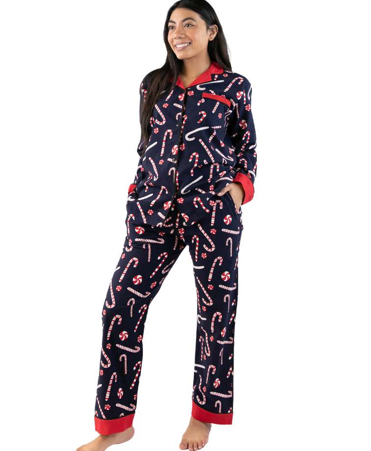 Candy Cane Women's Button Down Pajama Set