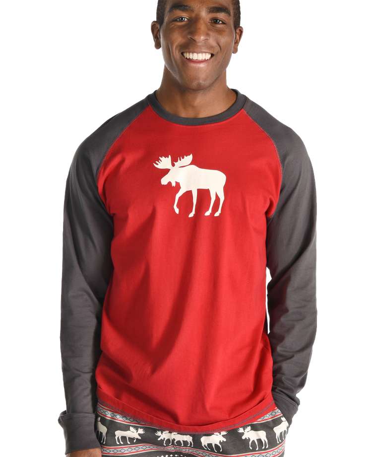Moose Fair Isle Men's Long Sleeve PJ Tee