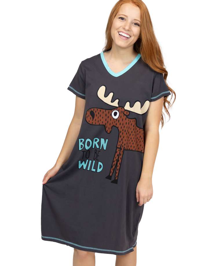 Born To Be Wild Women's Moose V-neck Nightshirt