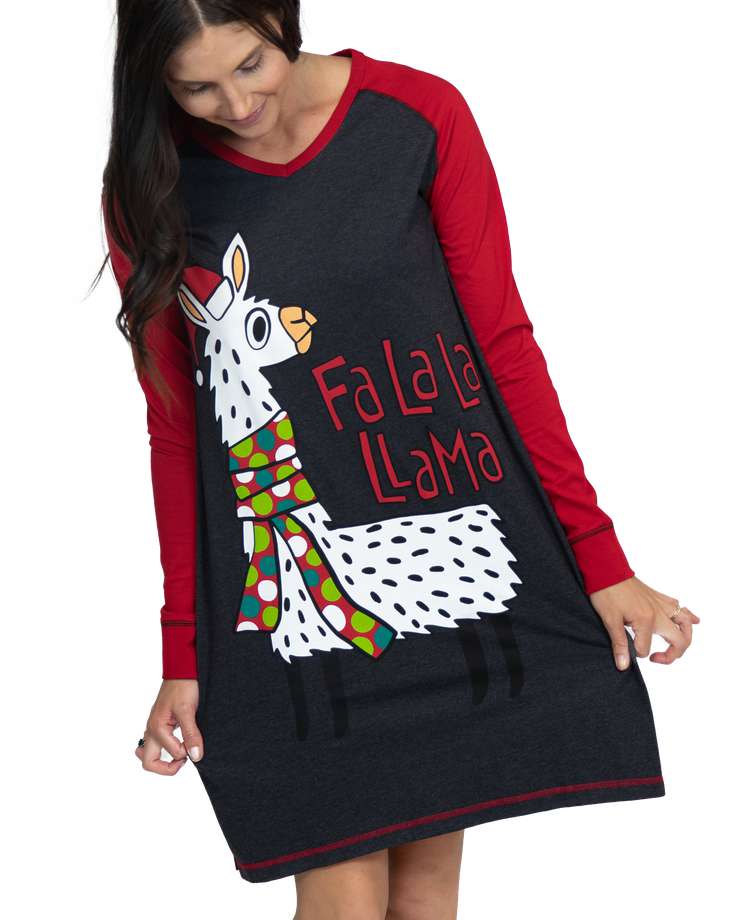 Fa La La Llama Women's Long-Sleeve V-neck Nightshirt