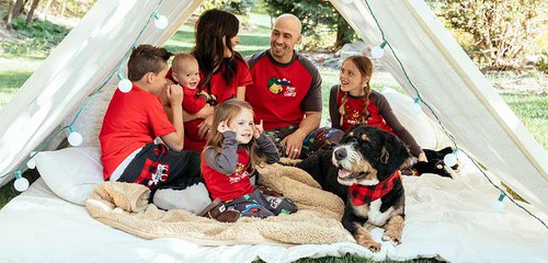 Tent family camping with dog