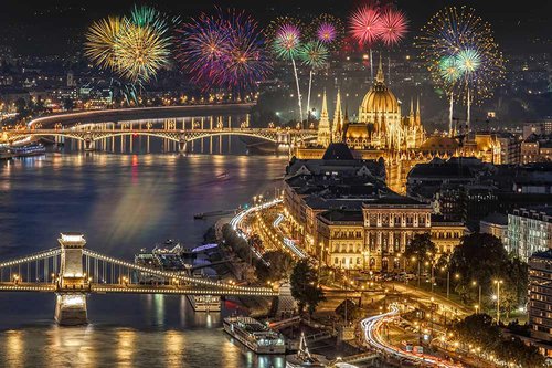 Fireworks on New Year Day in Budapest